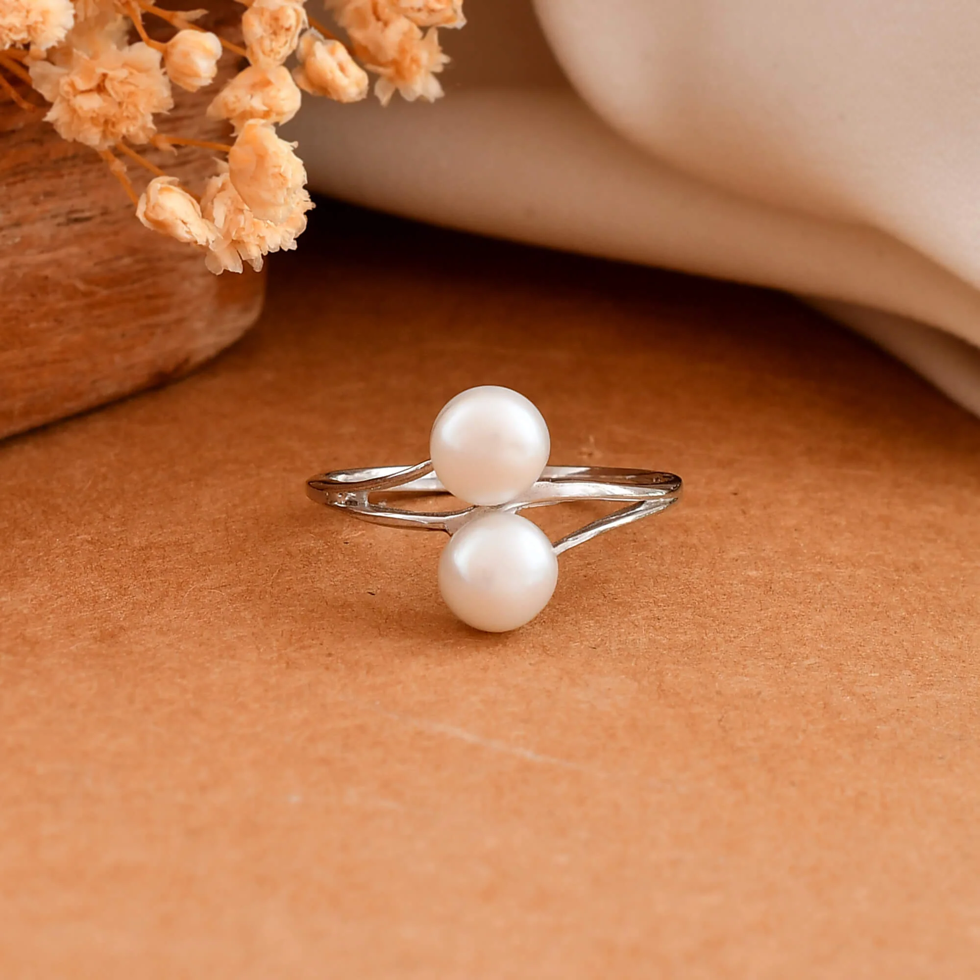 2 way silver pearl ring - Image 3