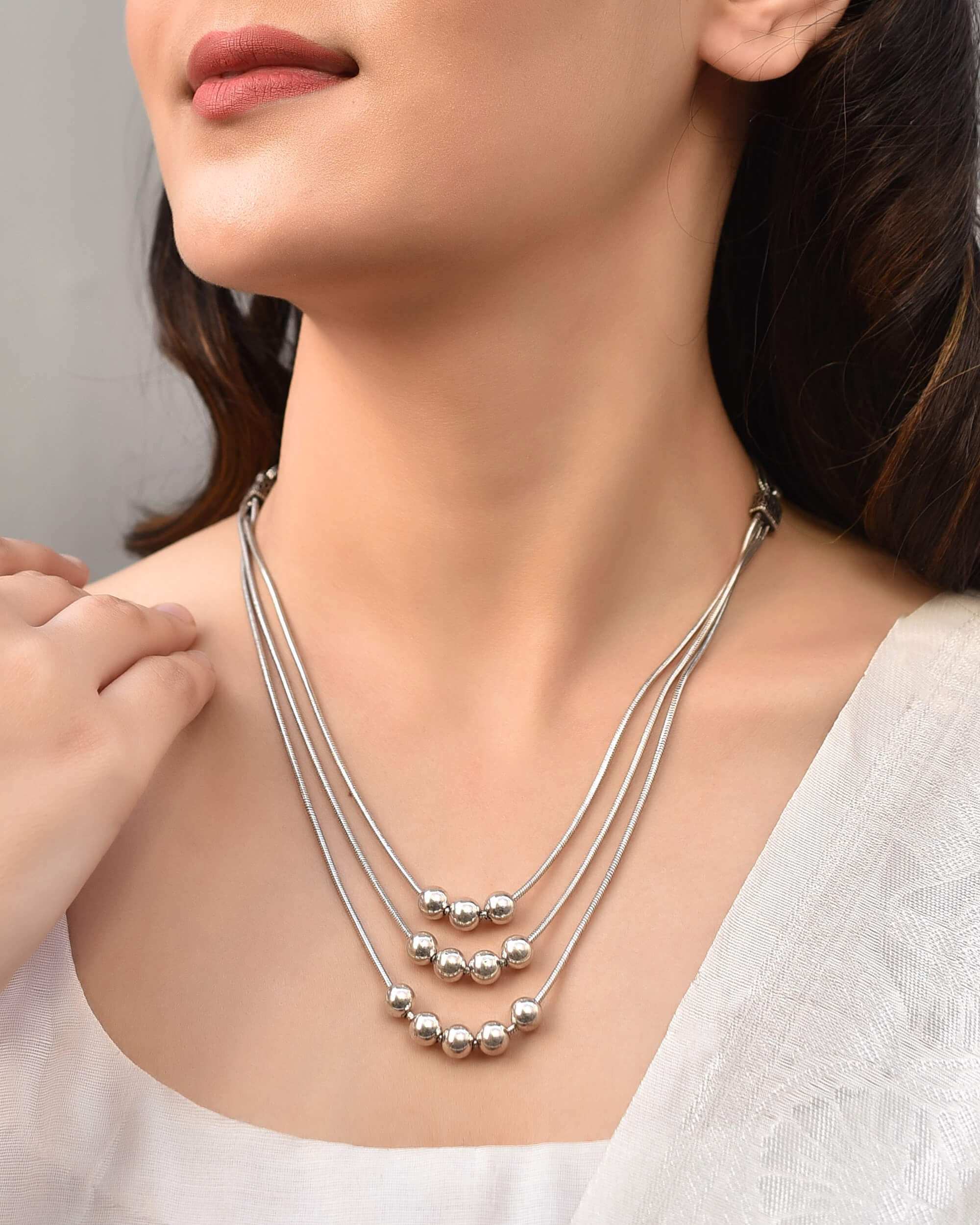 3 Line Silver Necklace - Image 3