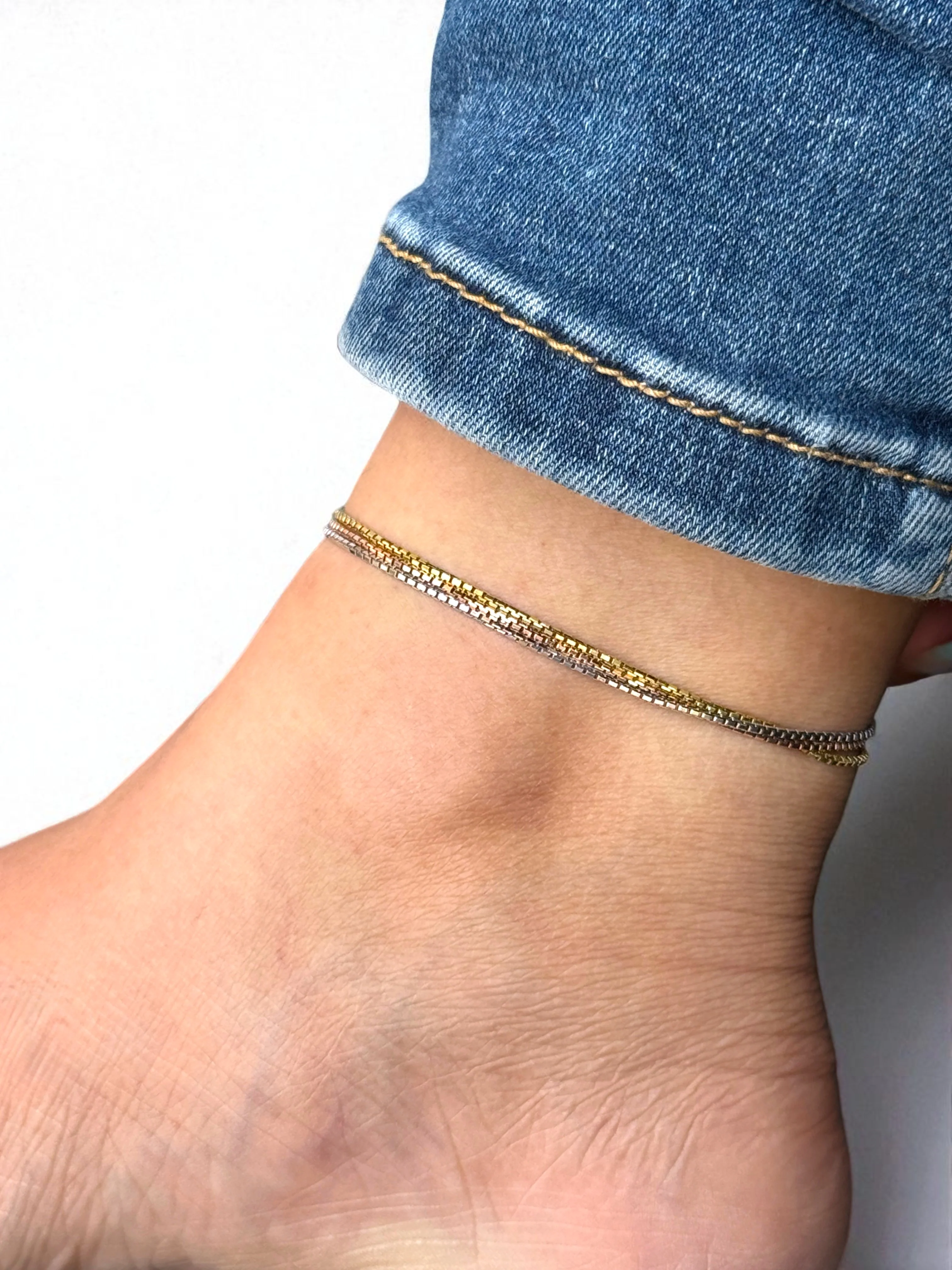 3 Line Tri Tone silver Anklet - Image 5