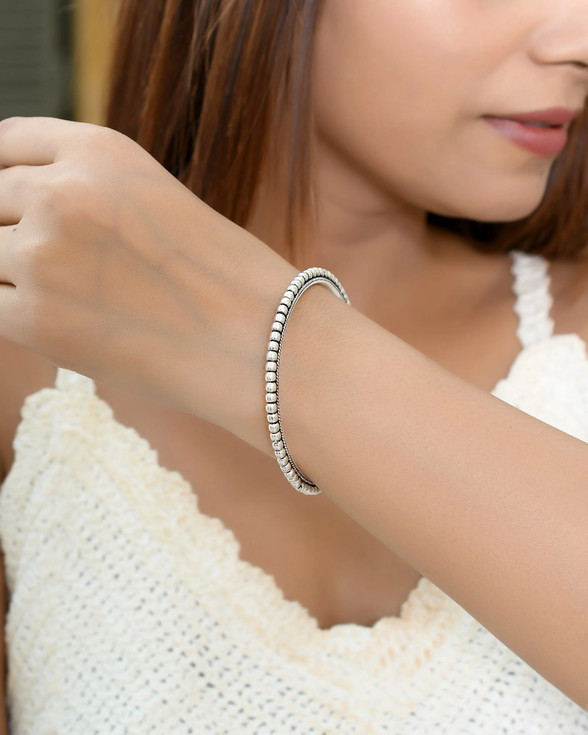 Aari ball Tribal silver bangle - Image 3