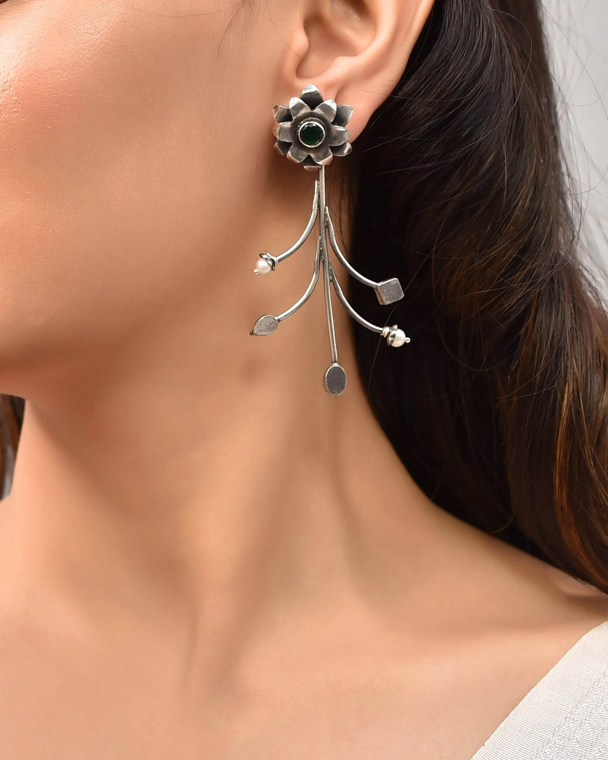 Ahana Green Silver Earrings - Image 2