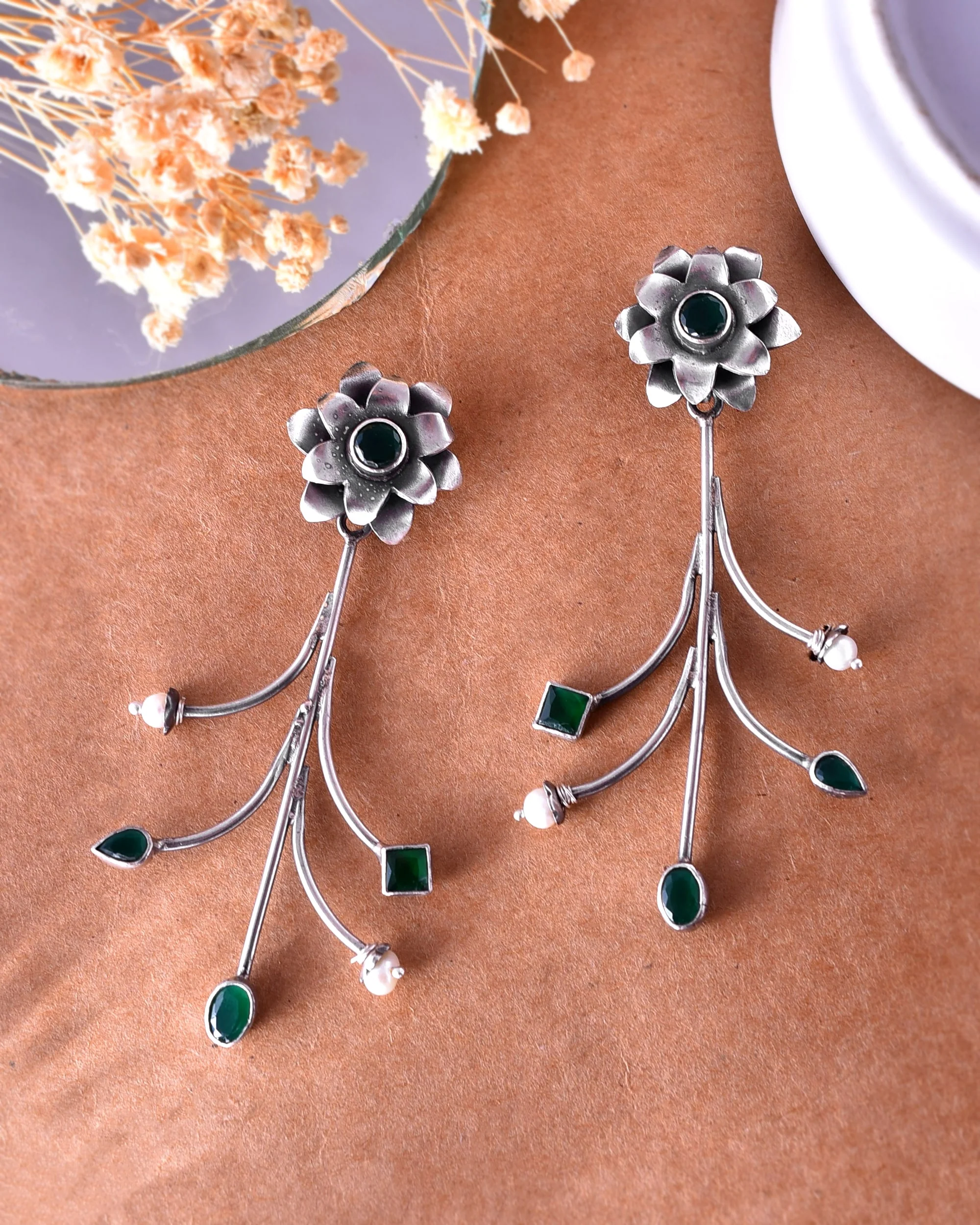 Ahana Green Silver Earrings - Image 3