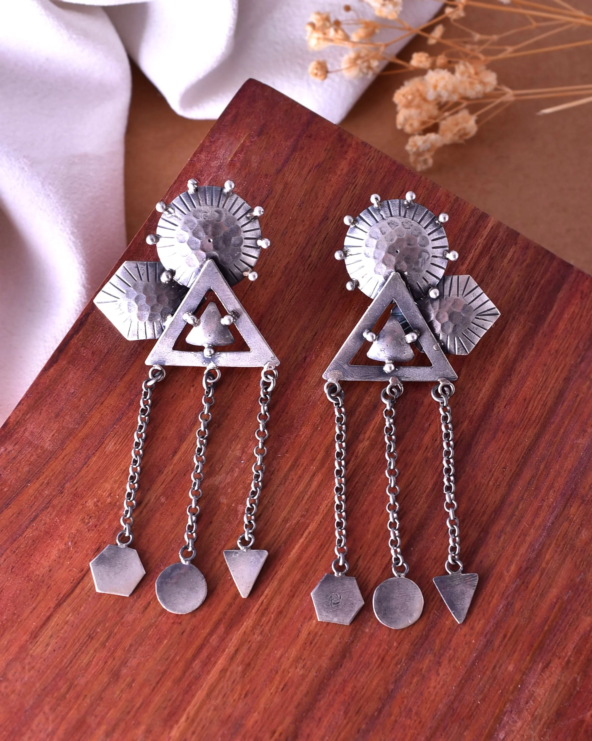 Ahana Tribal Silver Earrings - Image 2