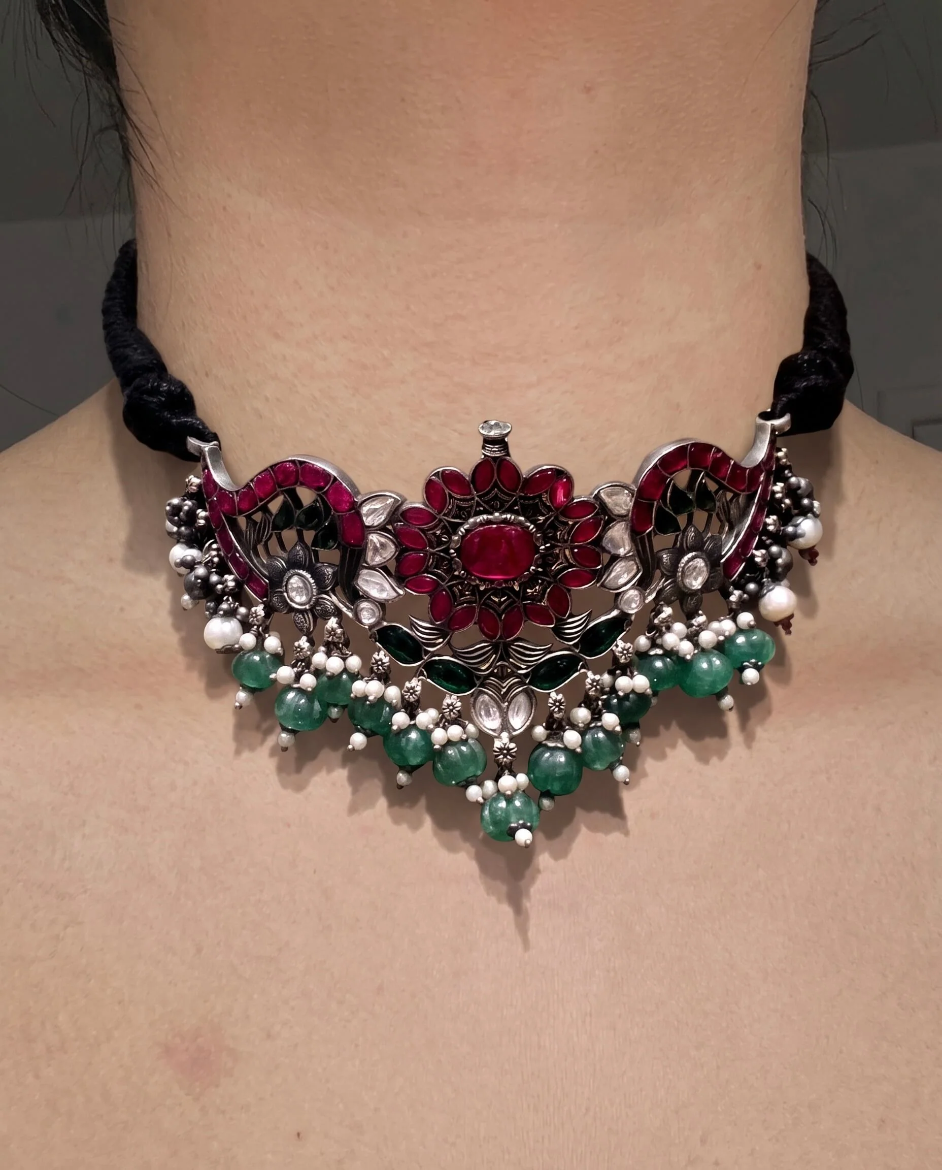 Charvi Navratan Silver Choker - Image 2