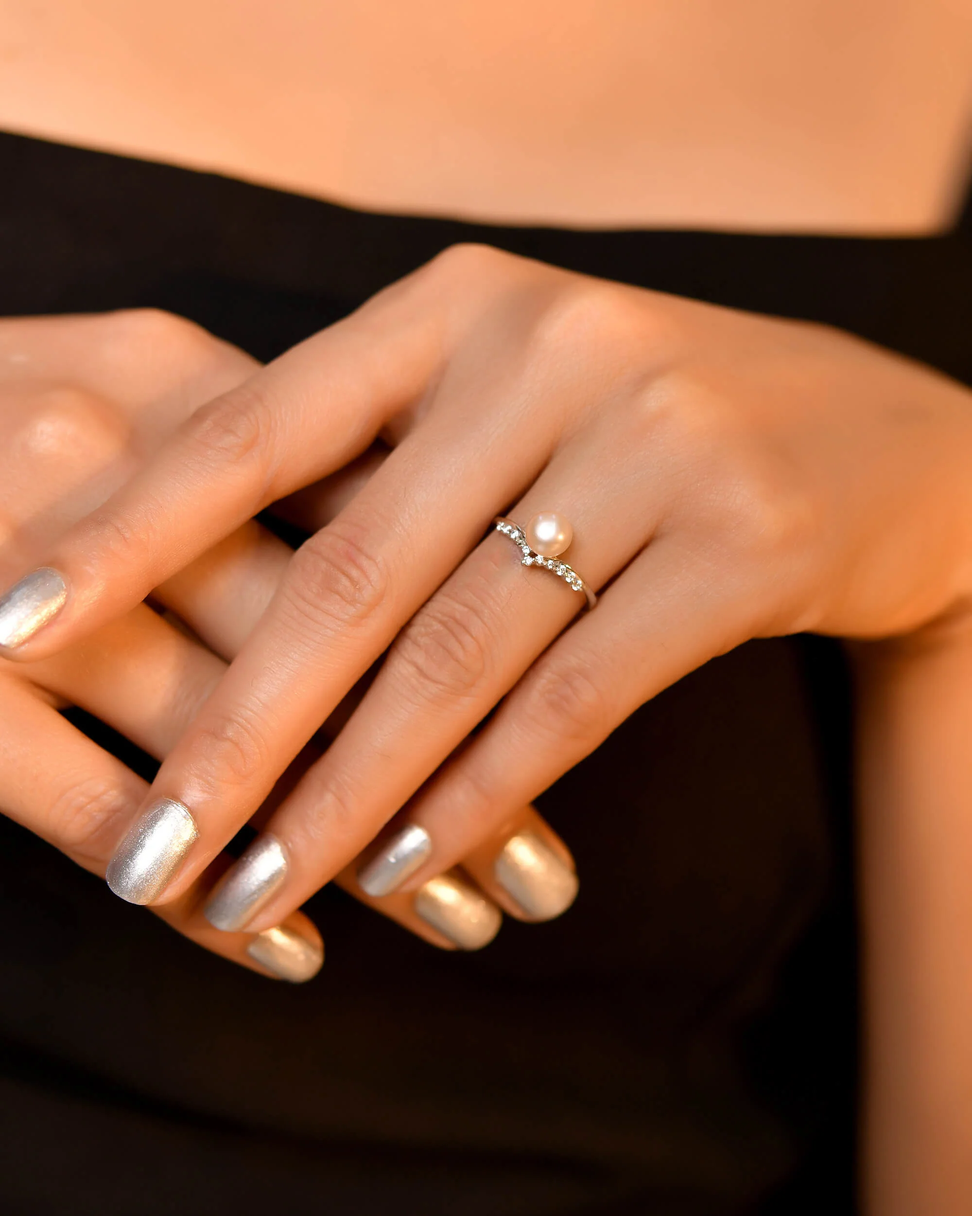 Crown silver pearl ring - Image 2