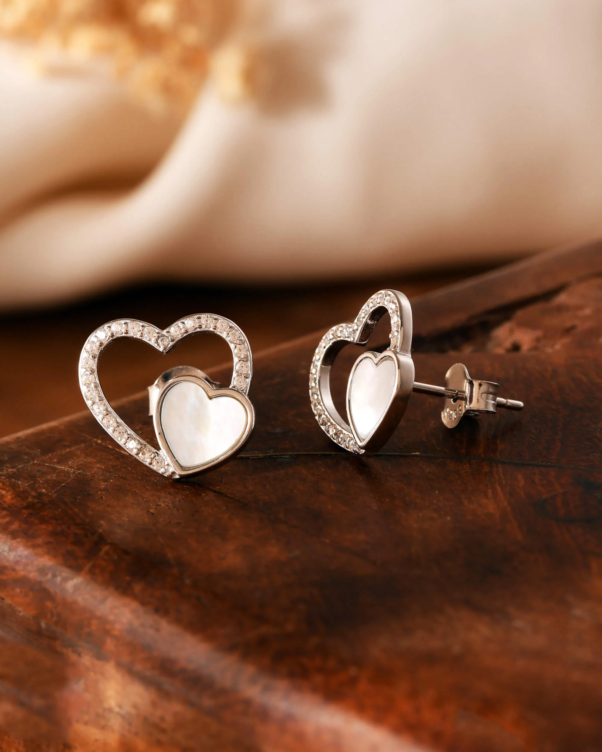 Double Heart Stud Earrings - Image 2