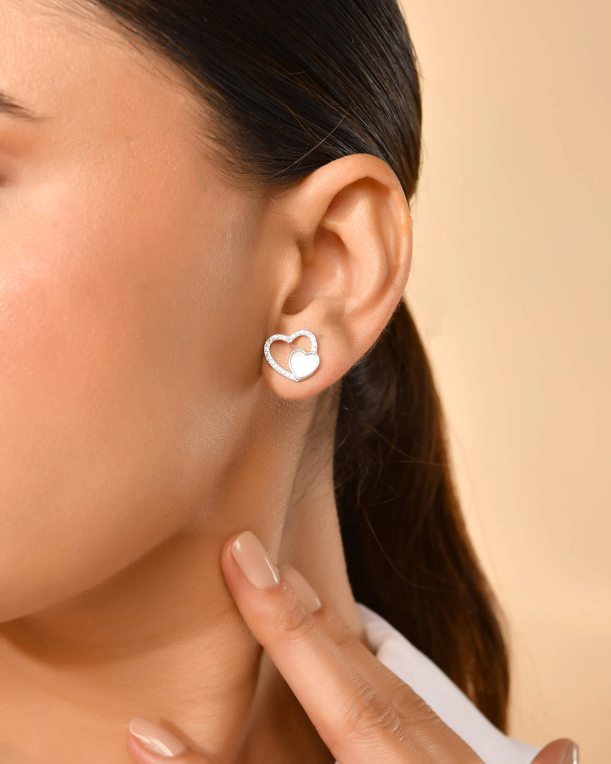 Double Heart Stud Earrings - Image 4