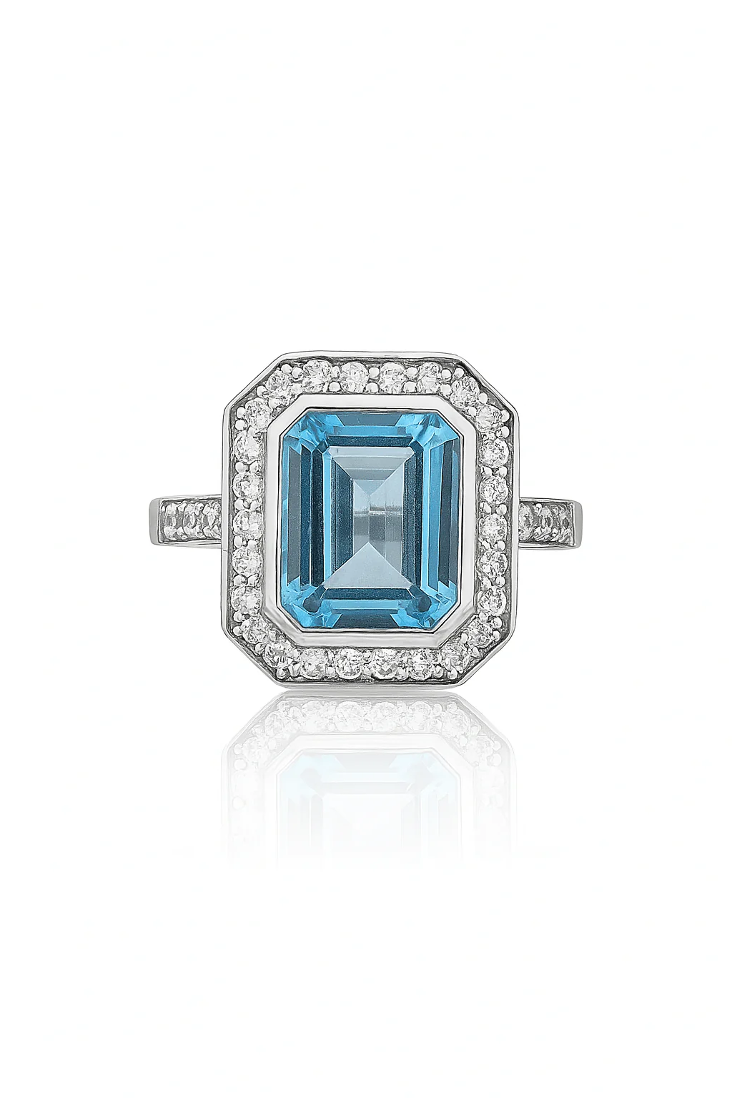 Emerald cut BT silver ring