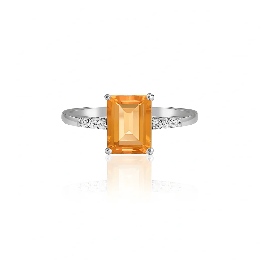 Emerald cut citrine silver ring