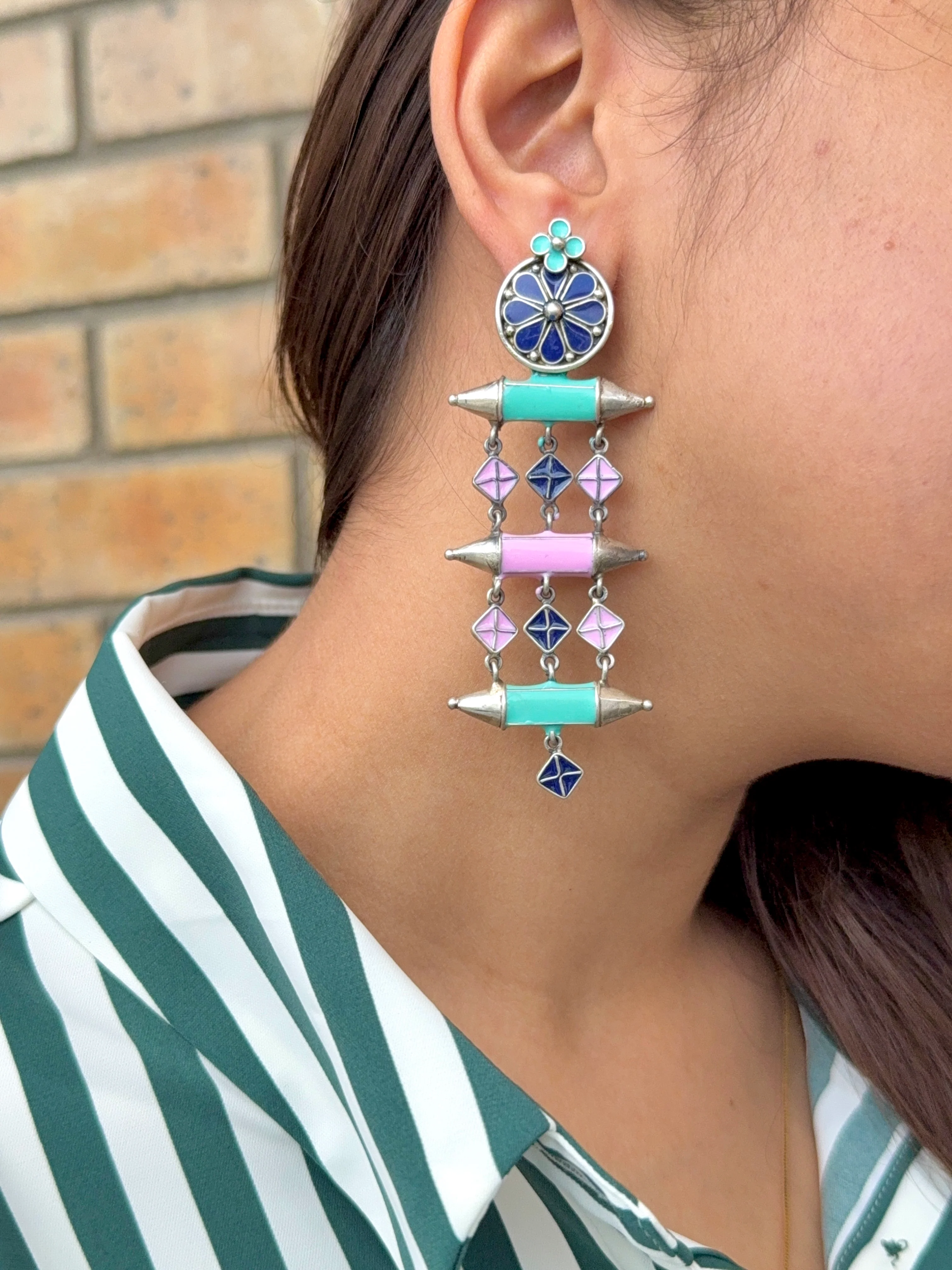 Enamel Long Earrings - Image 2
