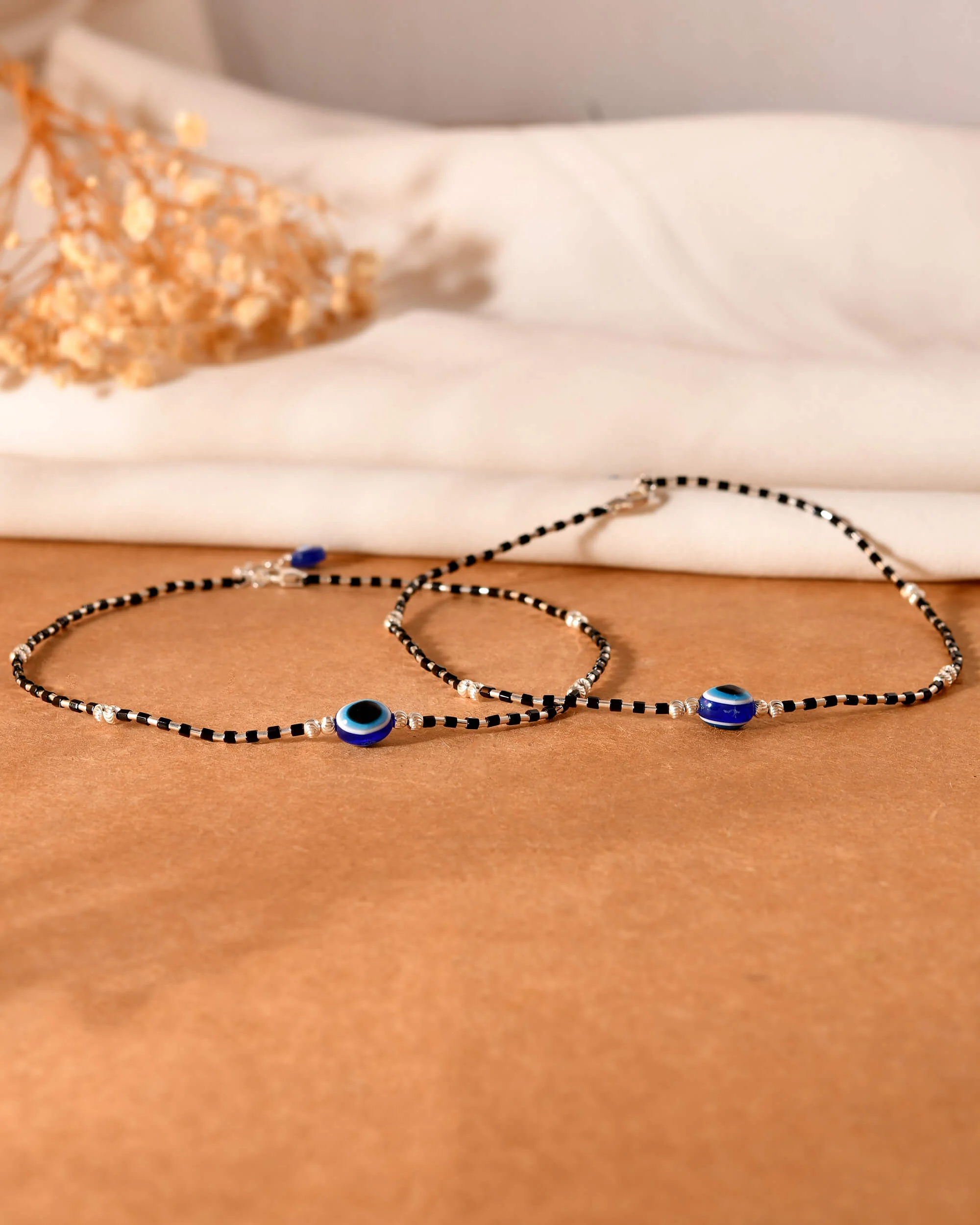Evil Eye Bead Silver Anklet - Image 4