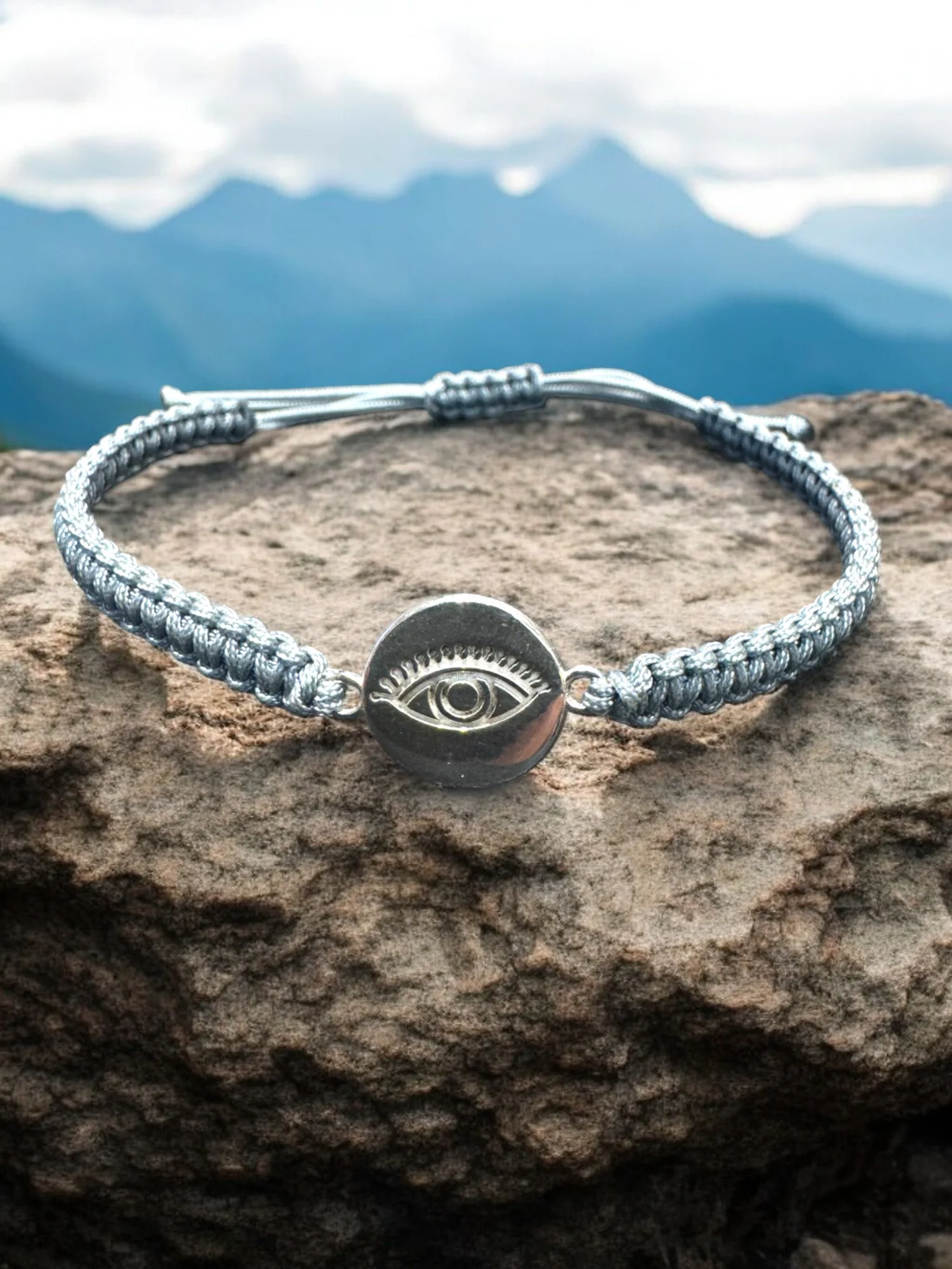 Evil eye Thread mens silver bracelet