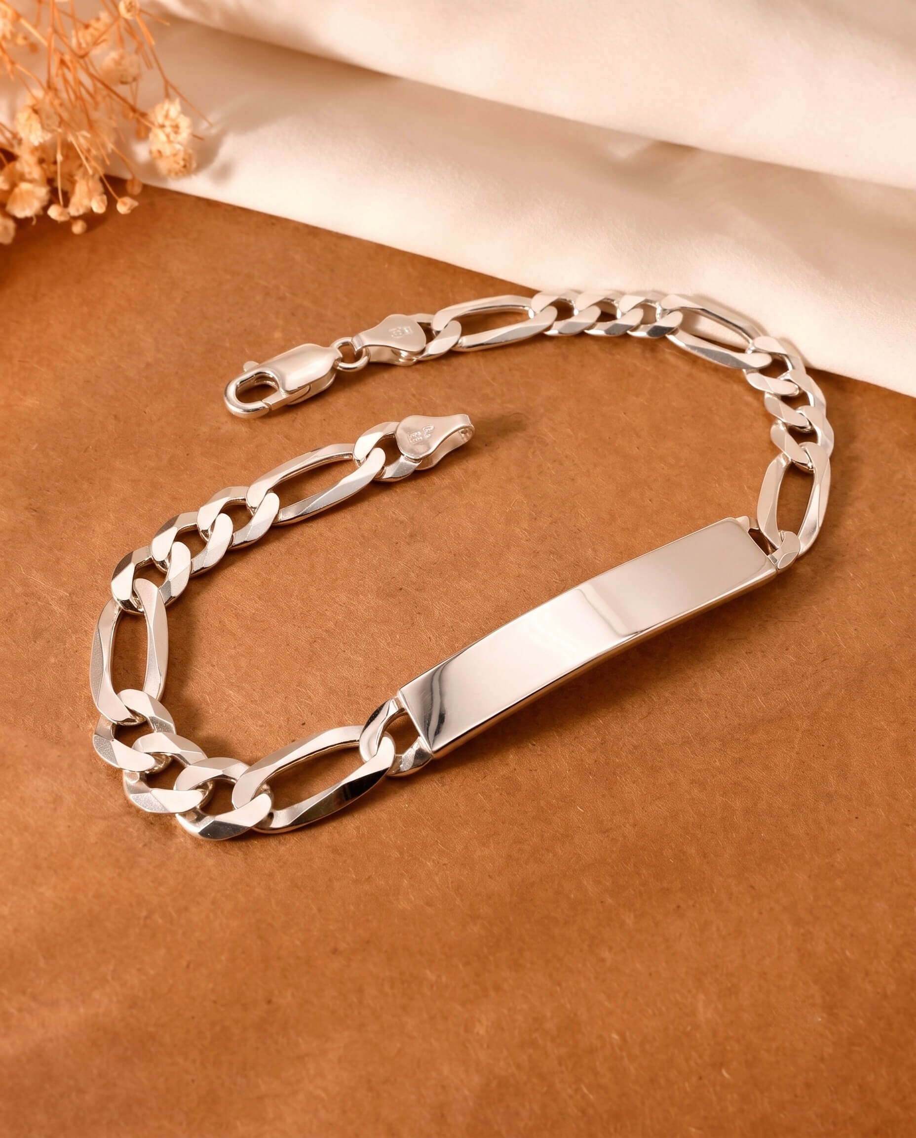 Figaro Mens Silver Bracelet