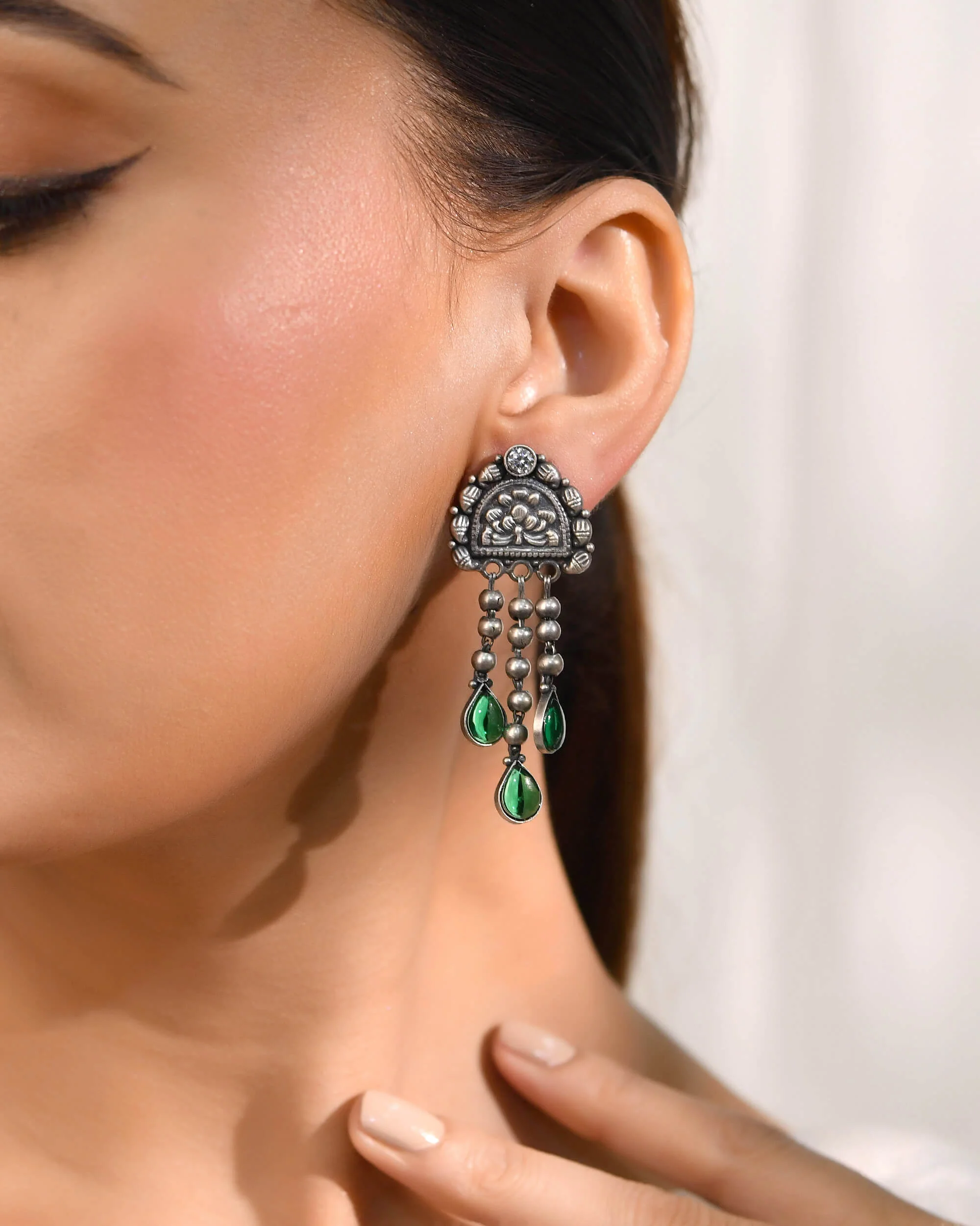 Harit long silver earrings