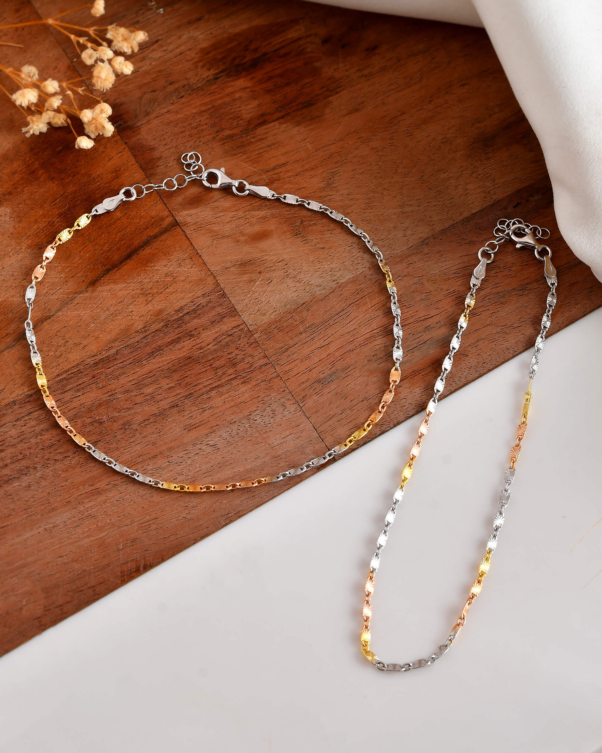 Kama 3 tone silver anklet - Image 3