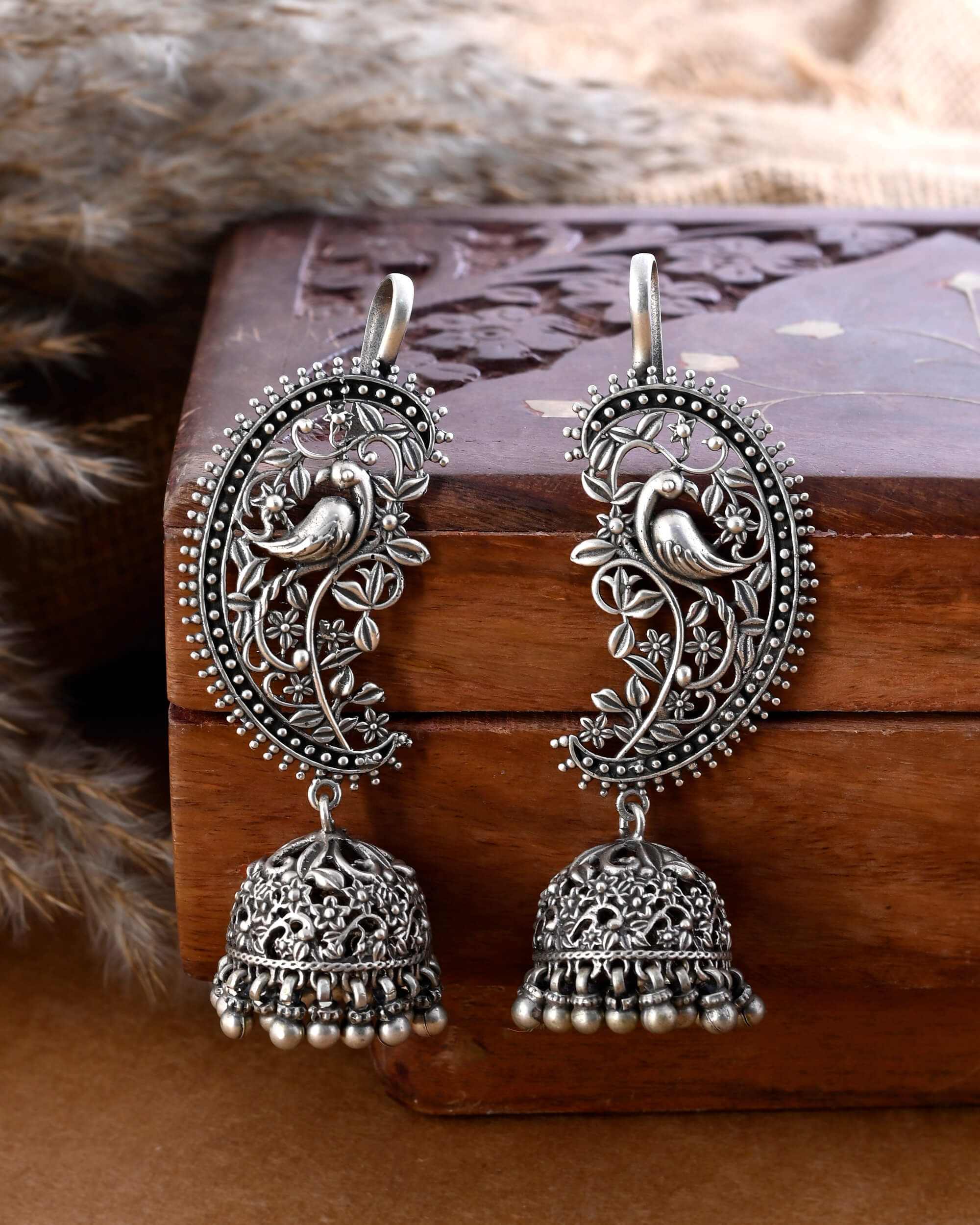 Karnfool Silver Jhumki