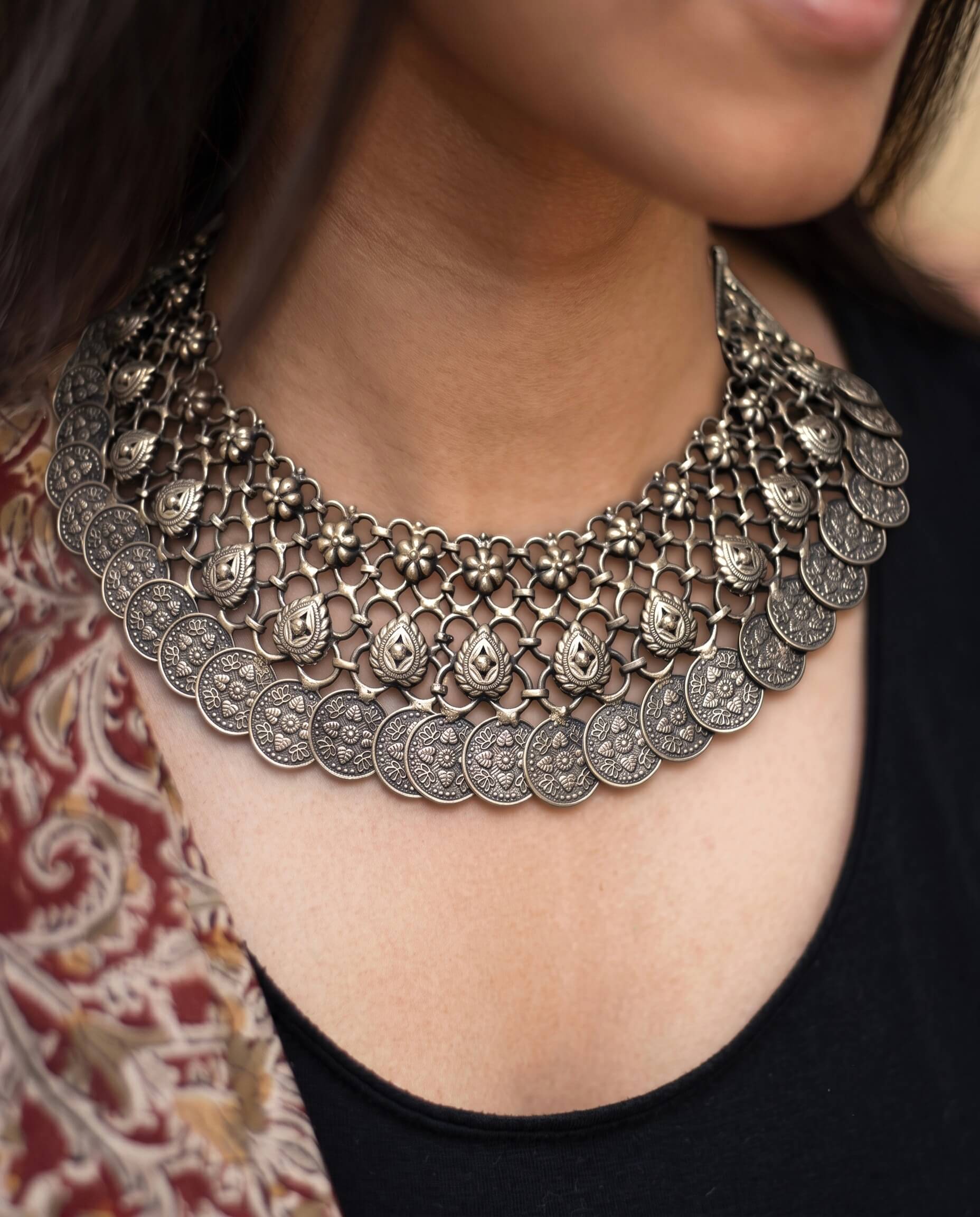 Madhuri Silver Coin Necklace - Image 2