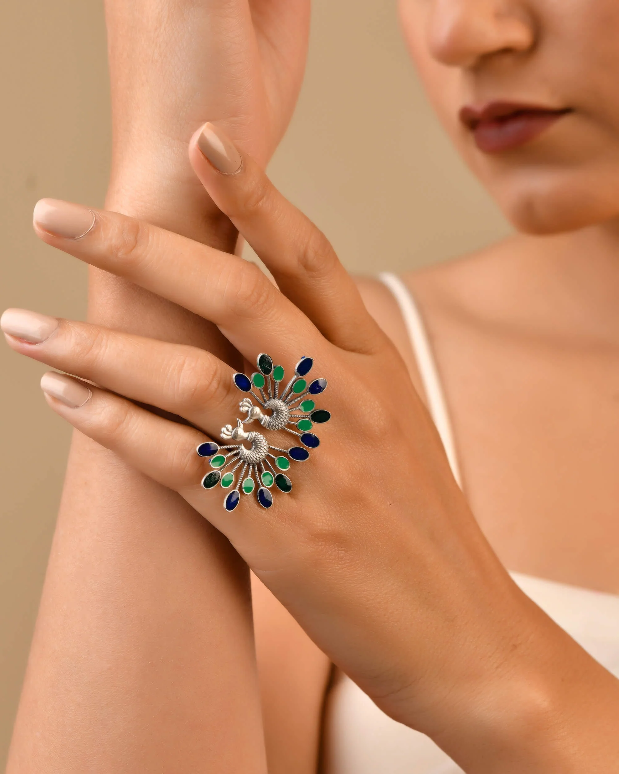Mayoor Enamel Silver Ring - Image 5