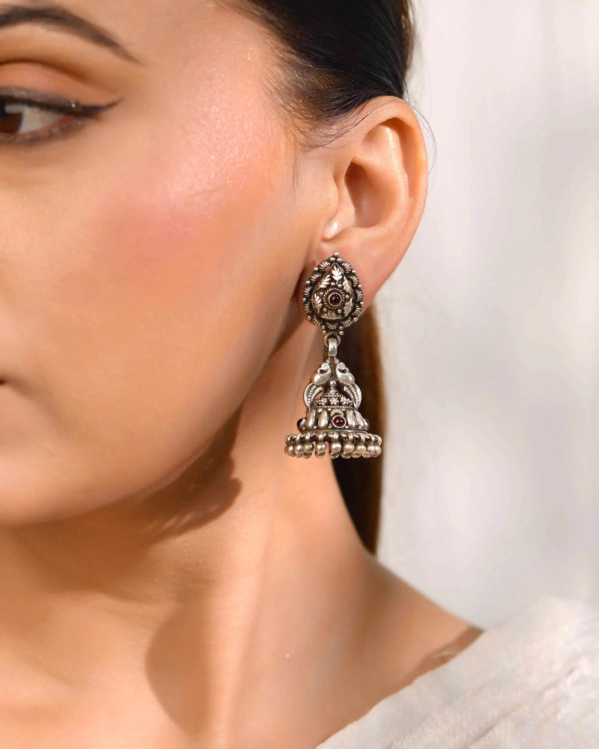 Mayur Jhumka Silver Earring