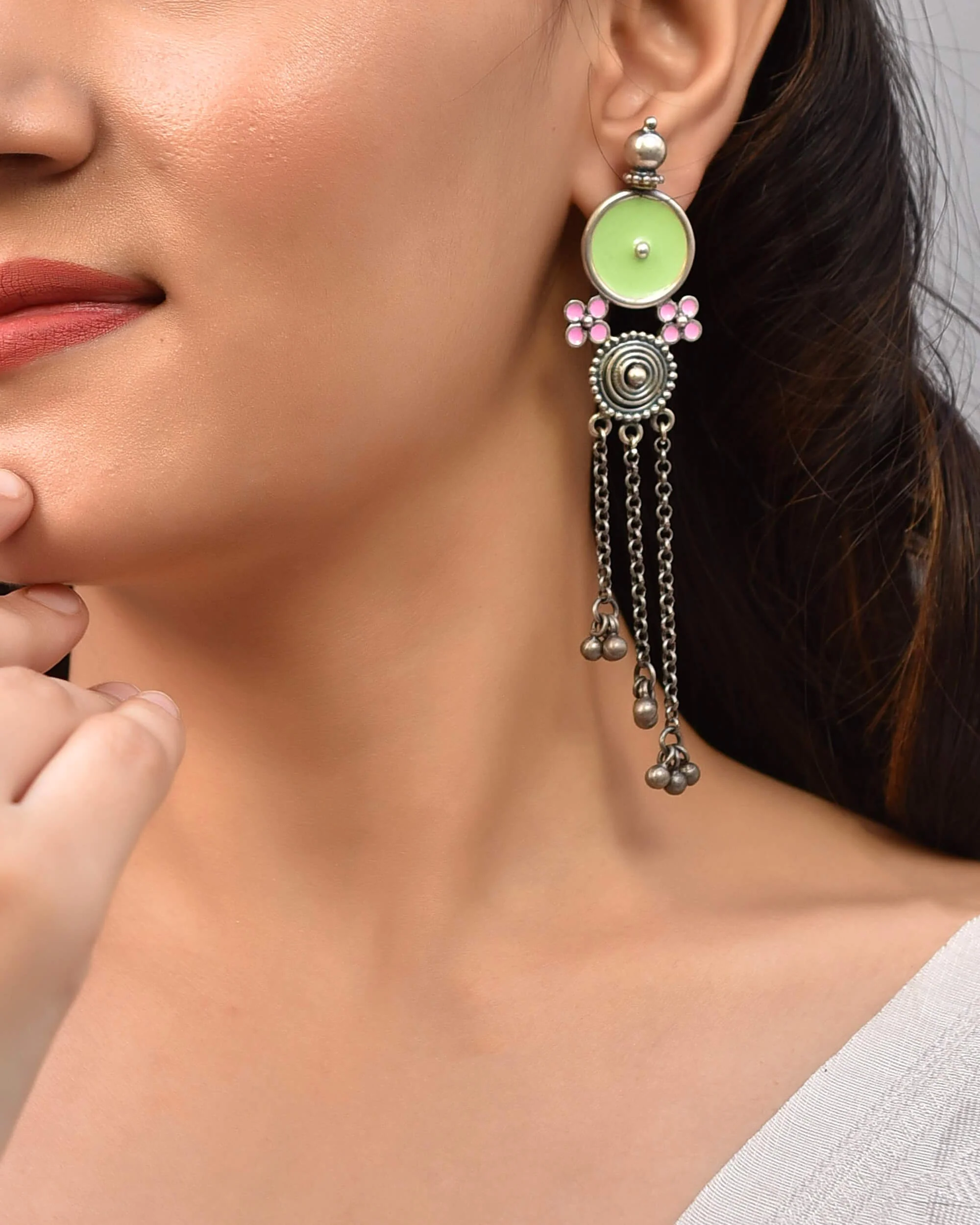 Meenakari Silver Earrings - Image 2