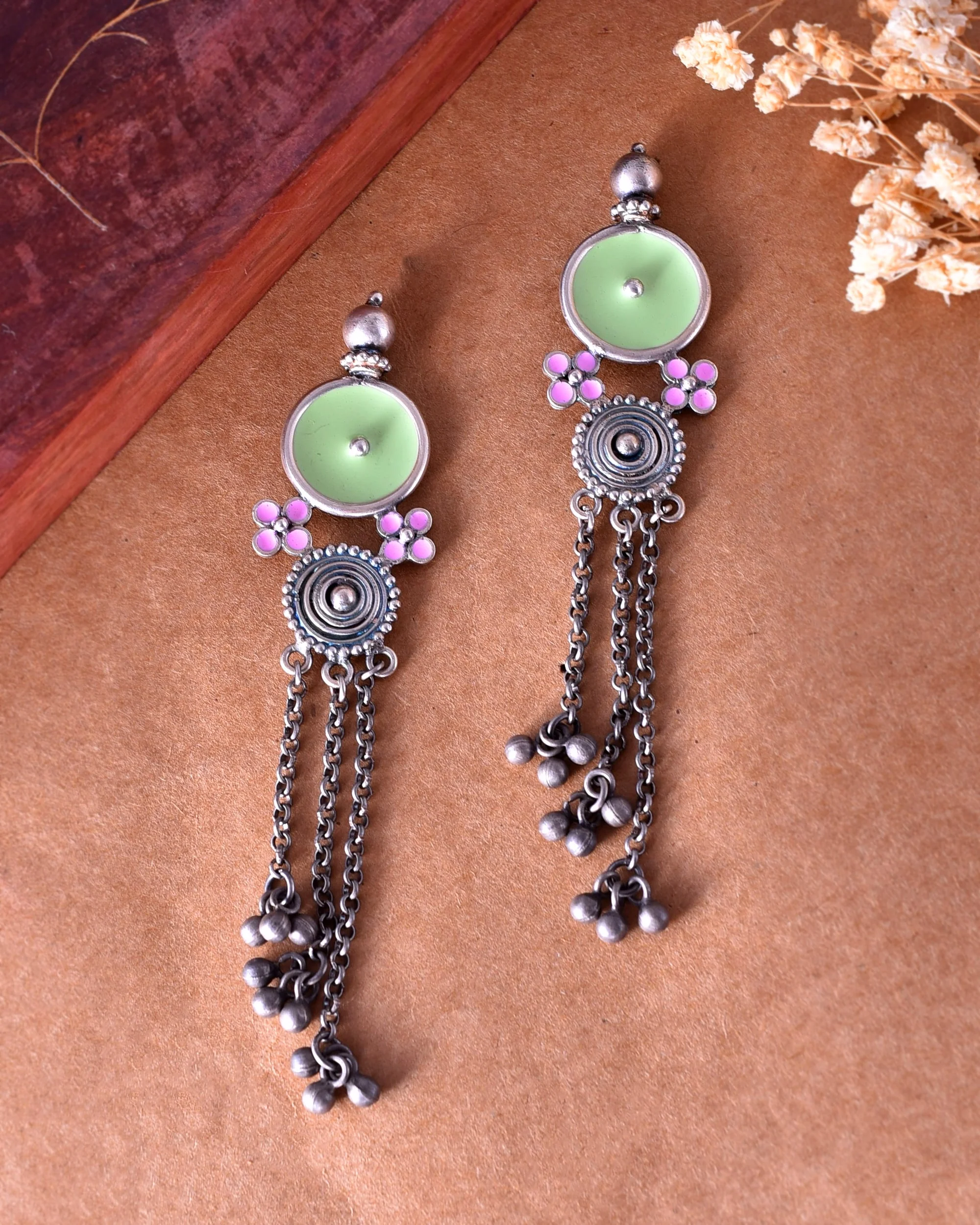 Meenakari Silver Earrings - Image 3