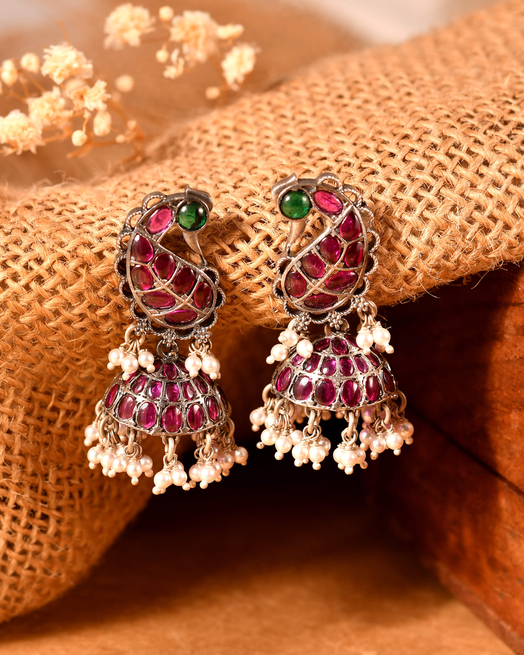Morni Silver Jhumki Earrings - Image 2