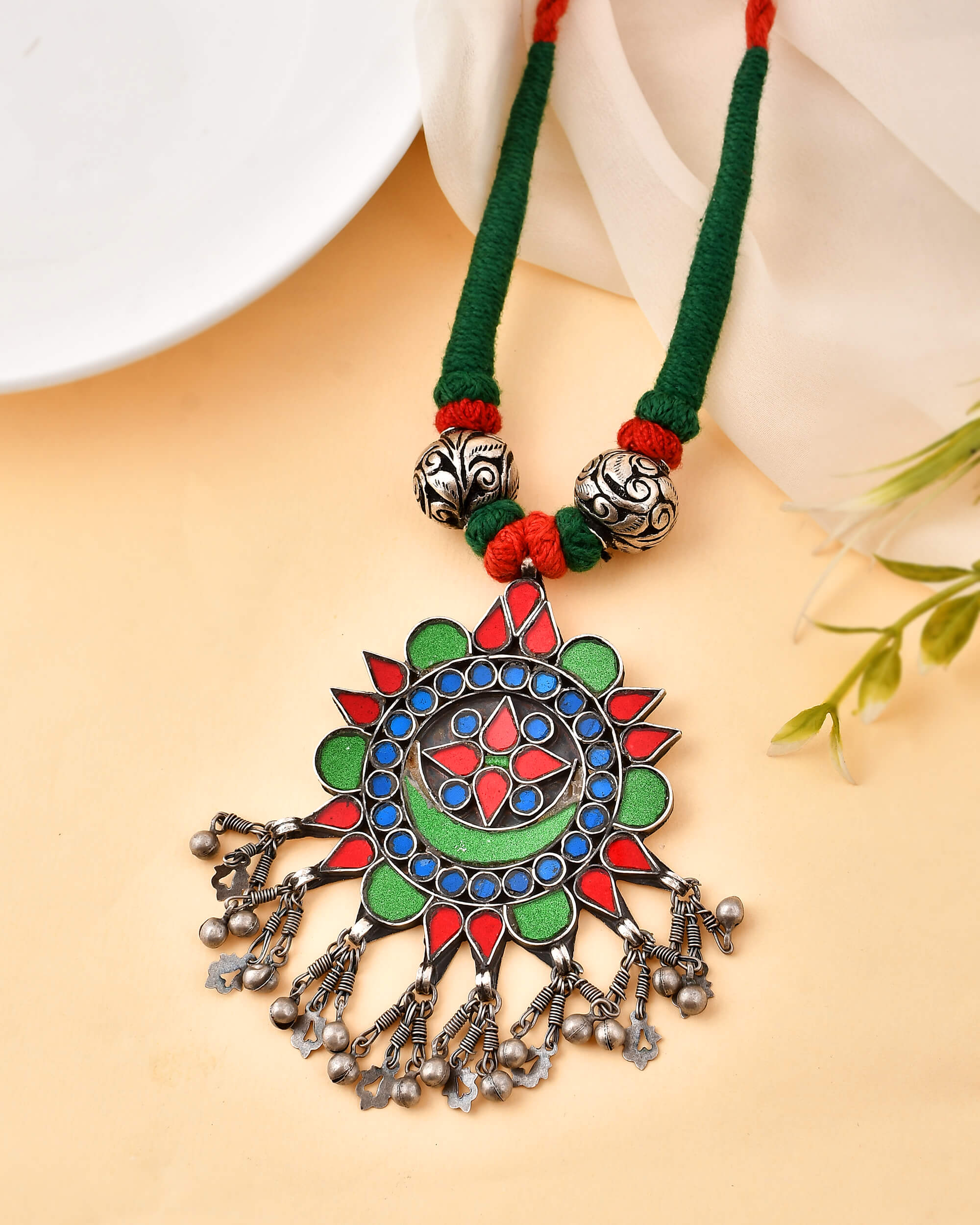 Multi color silver tribal necklace - Image 3