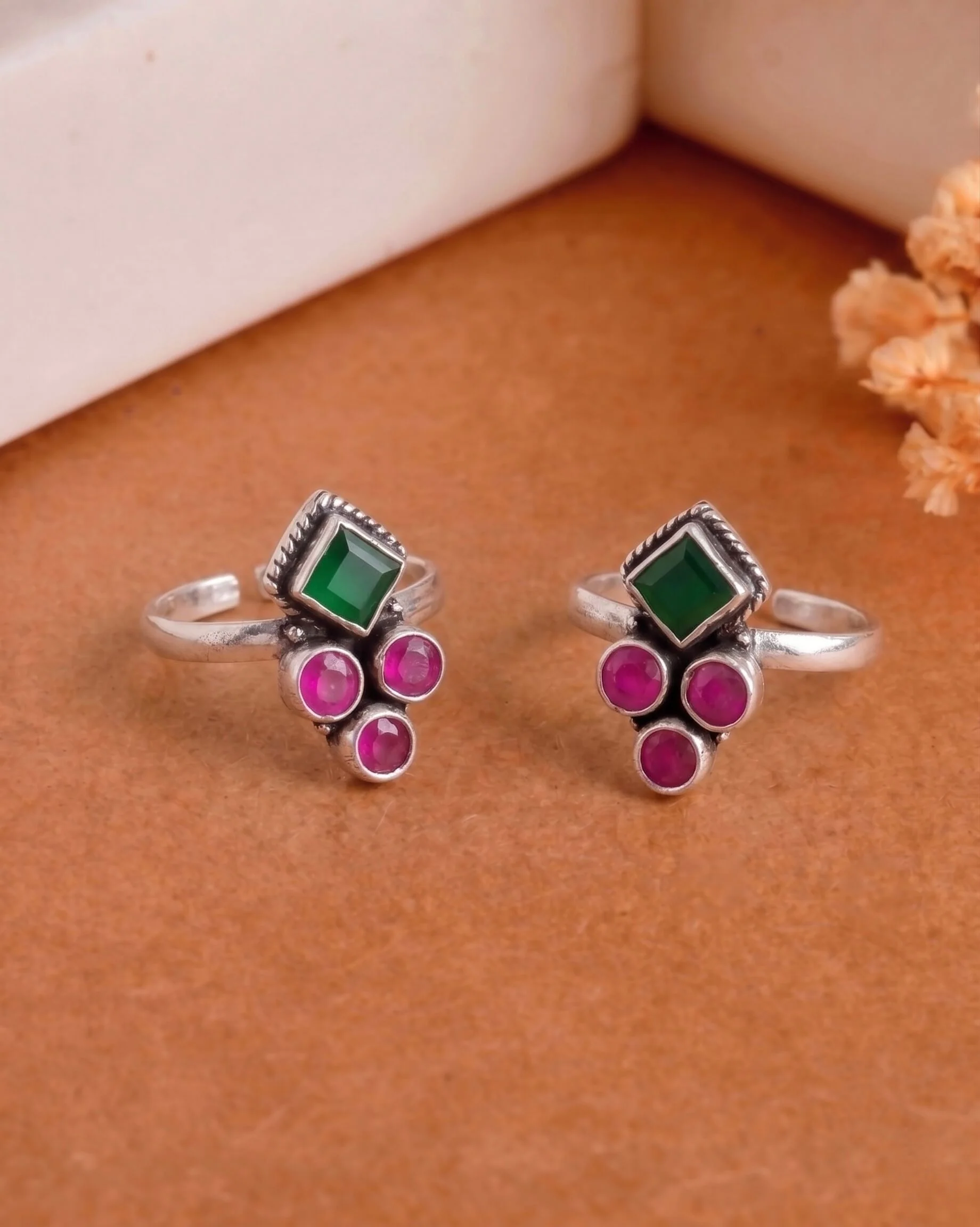 Multi Stone Silver Toe Rings