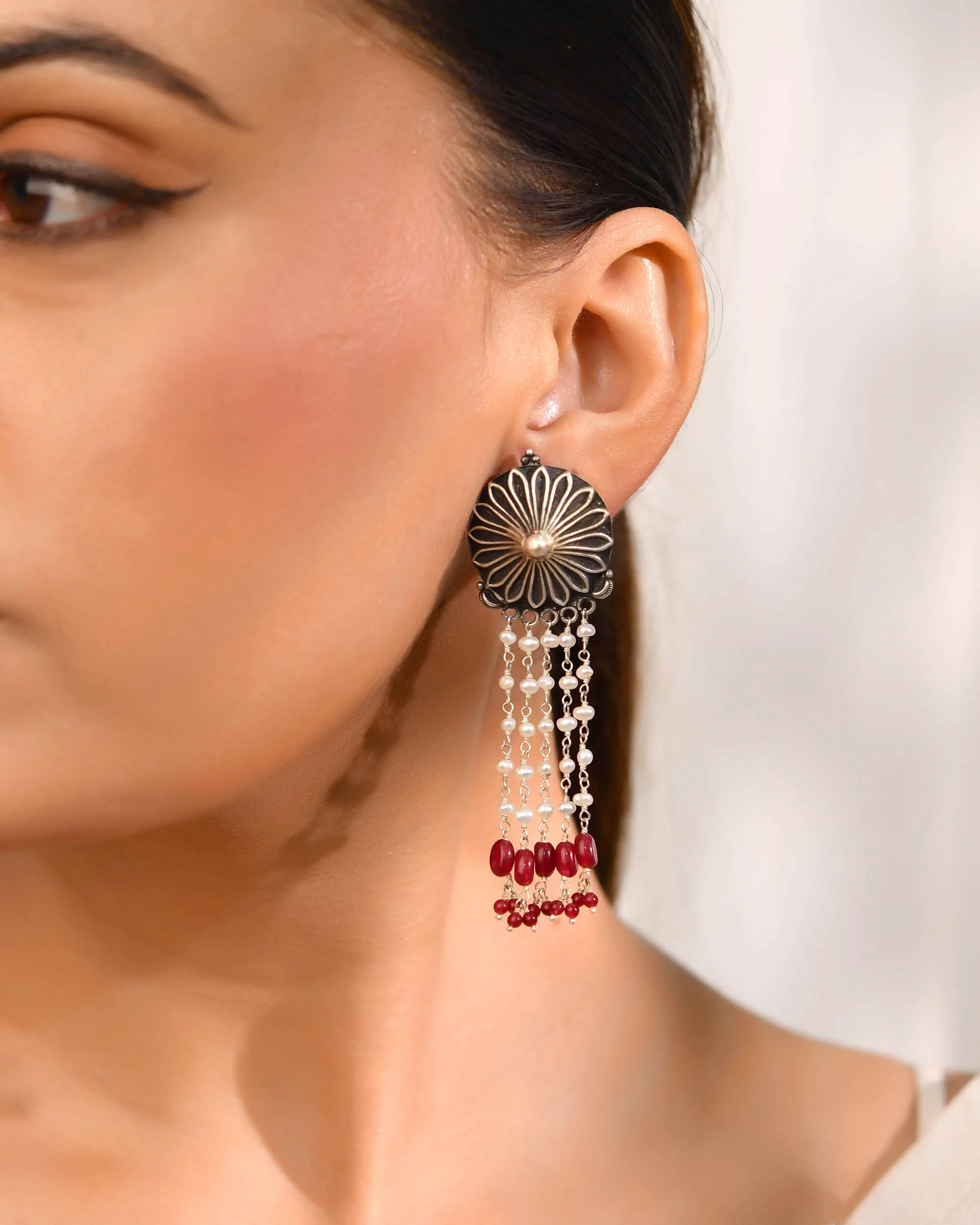 Pearl latkan silver earrings