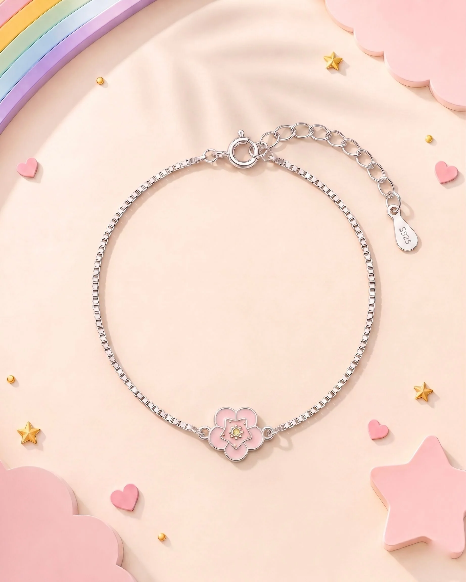 Pink Flora Silver Bracelet