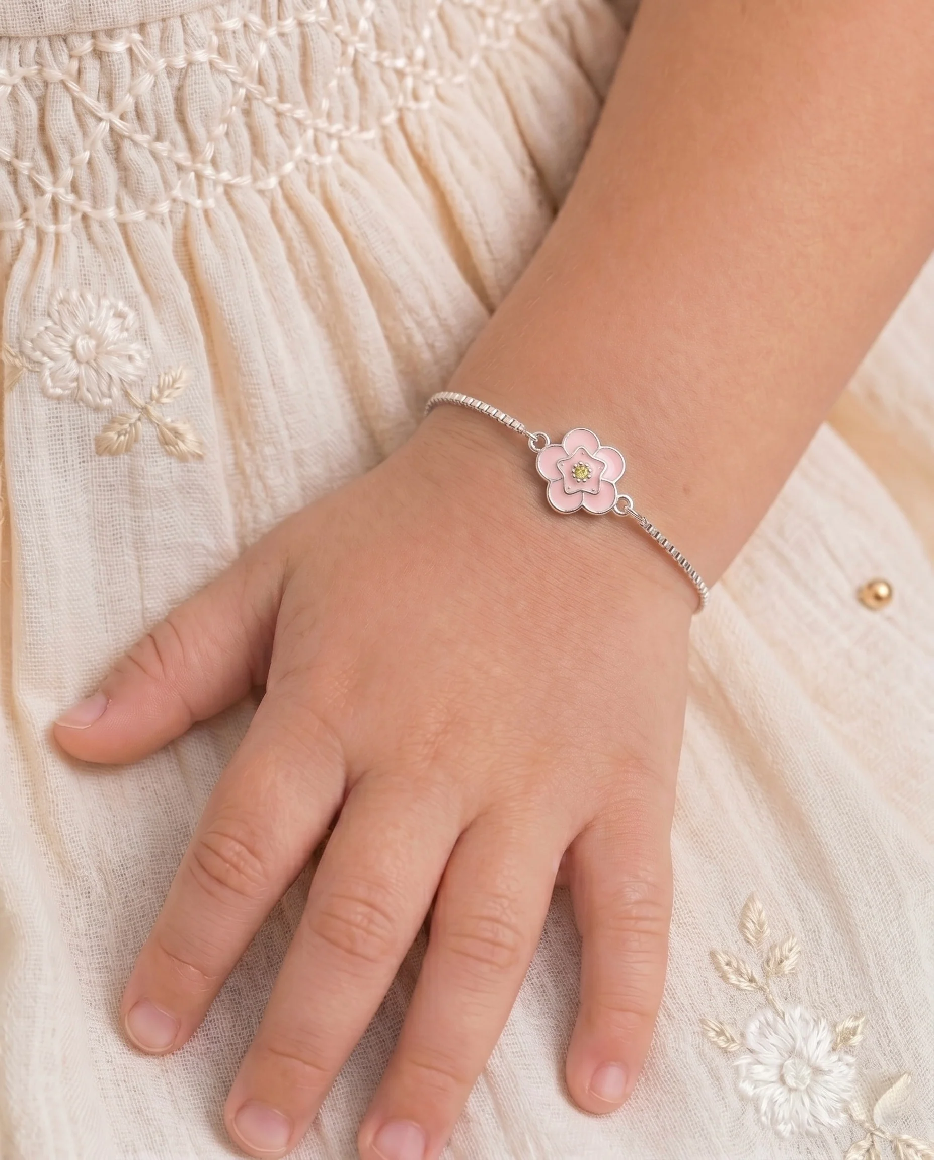 Pink Flora Silver Bracelet - Image 2