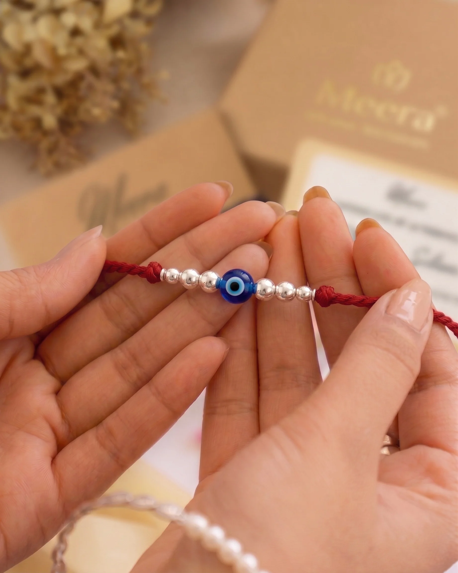 Beads Evil Eye Silver Rakhi