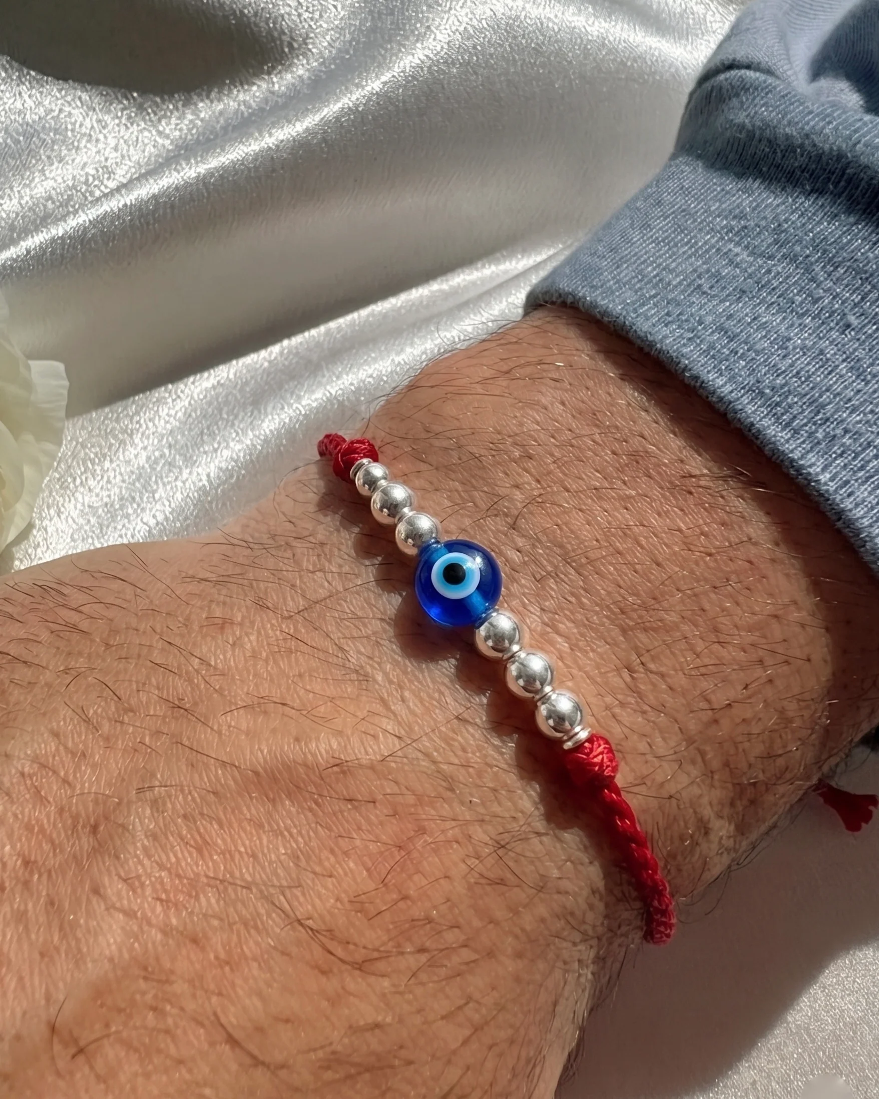 Beads Evil Eye Silver Rakhi - Image 2