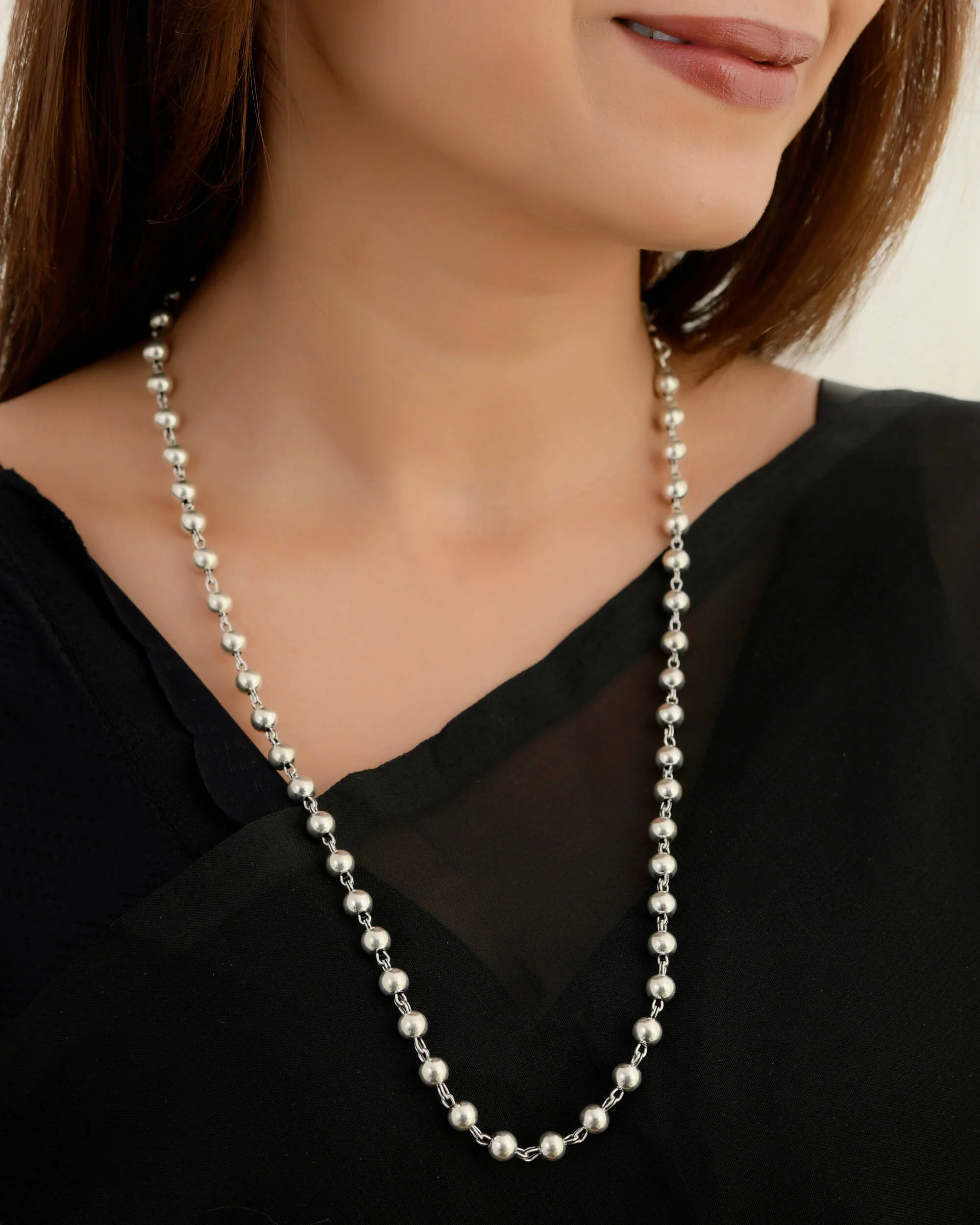 Ridhi Beaded Silver Necklace - Image 2