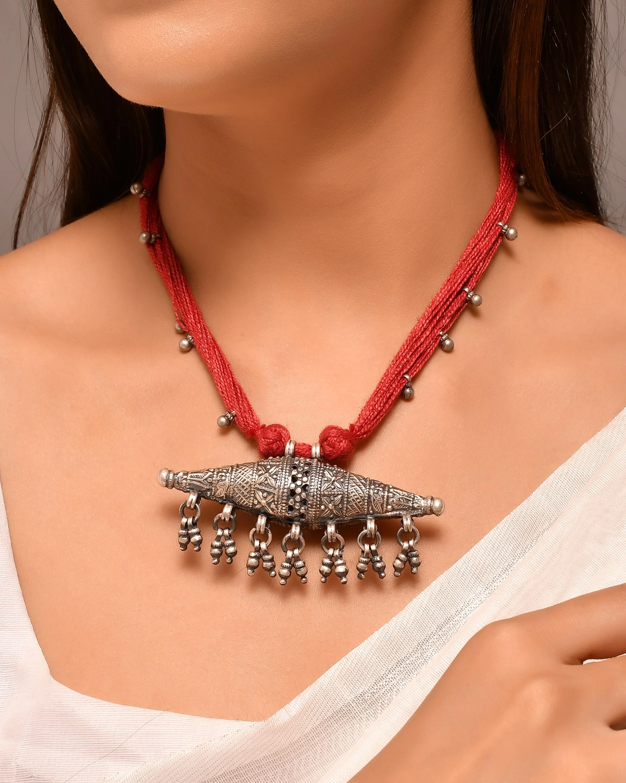 Tarini long silver necklace