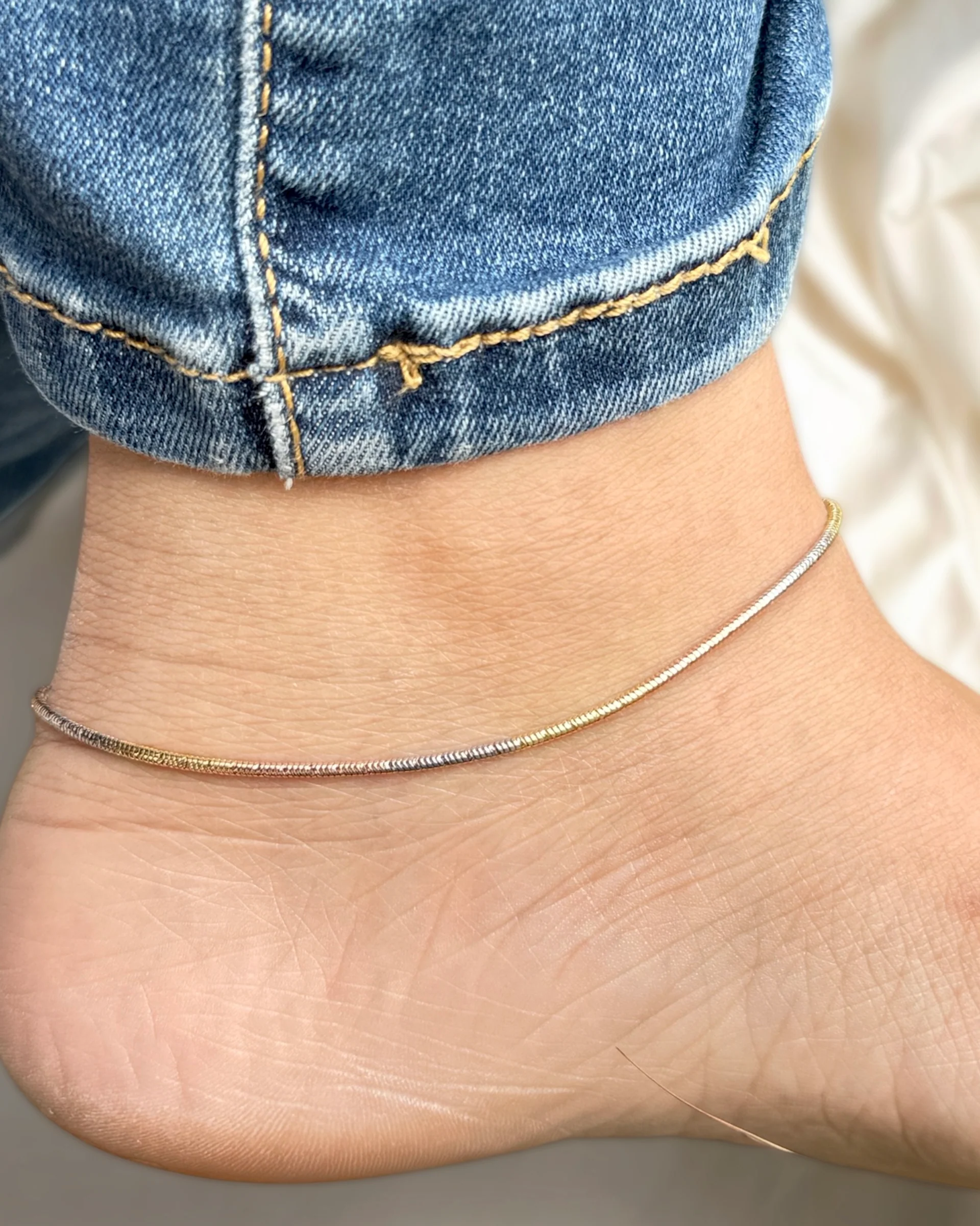 Three Tone Silver Anklet - Image 3