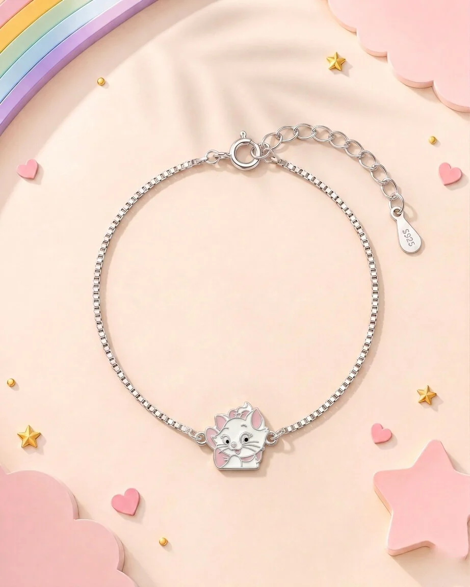 White Kitten Silver Bracelet